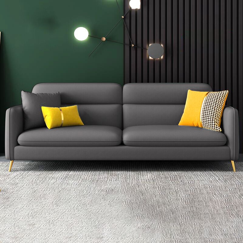 Sofá de brazo cuadrado moderno de cuero de cuero sintético con almohada cosida con almohada cosida