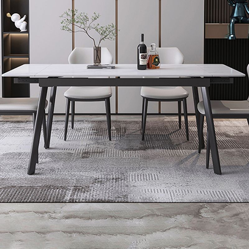 Modern Dining Table Rectangle Extendable Black Frame Dining Table for Dining Room
