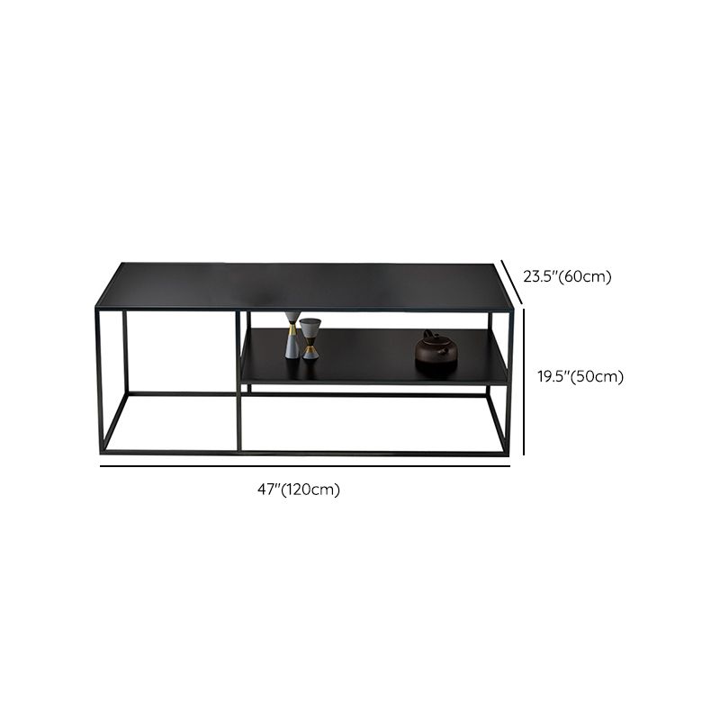 Table de cocktail rectangulaire en fer avec étagère, table basse avec cadre en H de 19,7 po, noir