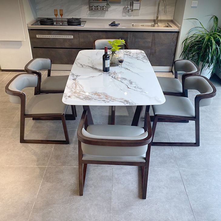 Industrial White Sintered Stone Top Dining Table Rectangle Standard Dining Table for Kitchen Clearhalo ' dining_table' 'Dining Tables & Seating' 'Dining Tables' 'furn' 'furn_dining_table' 'Furniture' 'furniture_dining_table' 'Kitchen & Dining Furniture' 'kitchen&dining_furn' 'kitchen' 'kitchen_dining_table' 1200x1200_f40866b6-5ae3-4cf8-ba24-d267b30a4787