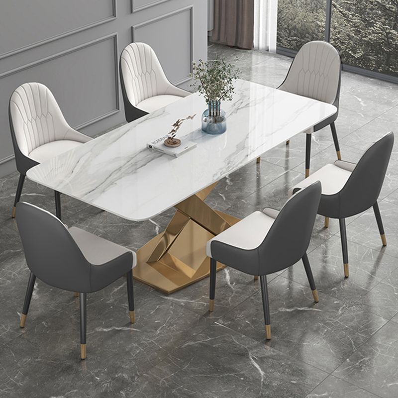 Modern Sintered Stone White Dining Set with Rectangle Table and Gold Legs Formal Dining Set Clearhalo 'Dining Room Sets' 'Dining Tables & Seating' 'dining_room_set' 'furn' 'furn_dining_room_set' 'Furniture' 'furniture_dining_room_set' 'Kitchen & Dining Furniture' 'kitchen&dining_furn' 'kitchen' 1200x1200_f40d7f3a-9537-4b12-824b-99b93e8271a0
