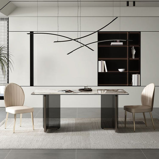 Glam Faux Leather Side Chair Indoor Upholstered Armless Dining Chair