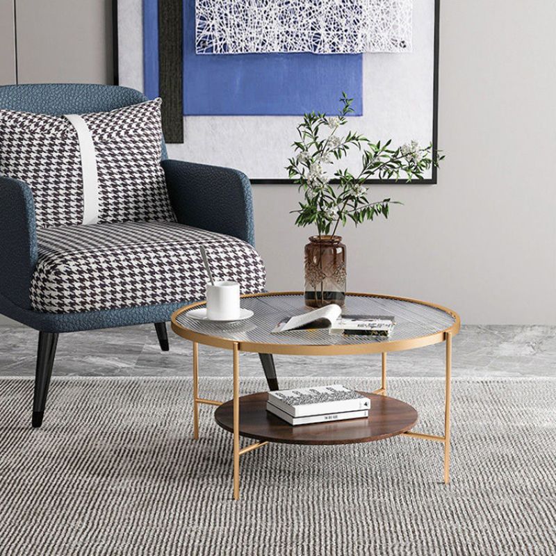 17.7" Tall Modern Cross Leg Glass Round Coffee Table with Shelf Clearhalo 'Coffee & Accent Tables' 'Coffee Tables' 'coffee_tables' 'furn' 'furn_coffee_tables' 'Furniture' 'furniture_coffee_tables' 'Living Room Furniture' 1200x1200_f413e91f-b3e8-4ad8-a644-dd91d0c38adc