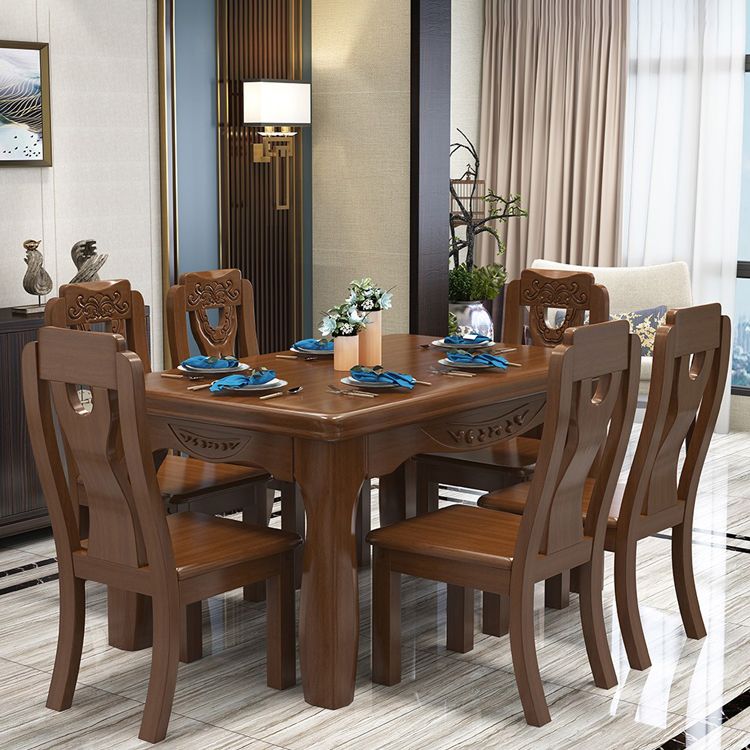 Traditional Style Rectangular Dining RoomTable Set for 6 with Parson Chairs Walnut Dining Set Clearhalo 'Dining Room Sets' 'Dining Tables & Seating' 'dining_room_set' 'furn' 'furn_dining_room_set' 'Furniture' 'furniture_dining_room_set' 'Kitchen & Dining Furniture' 'kitchen&dining_furn' 'kitchen' 1200x1200_f417345b-9e76-4fc3-85bb-3fe95fd63492