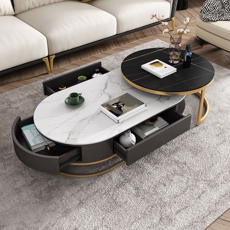Frame Oval Coffee Table Glam Nesting Coffee Table Set with Drawer Clearhalo 'Coffee & Accent Tables' 'Coffee Tables' 'coffee_tables' 'furn' 'furn_coffee_tables' 'Furniture' 'Living Room Furniture' 1200x1200_f4198293-29e2-4188-a59b-da2261d0e2d0