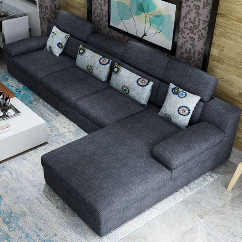 37.40" Tall Modern Linen Sectional Pillow Top Arm Sectional with Adjustable Headrest