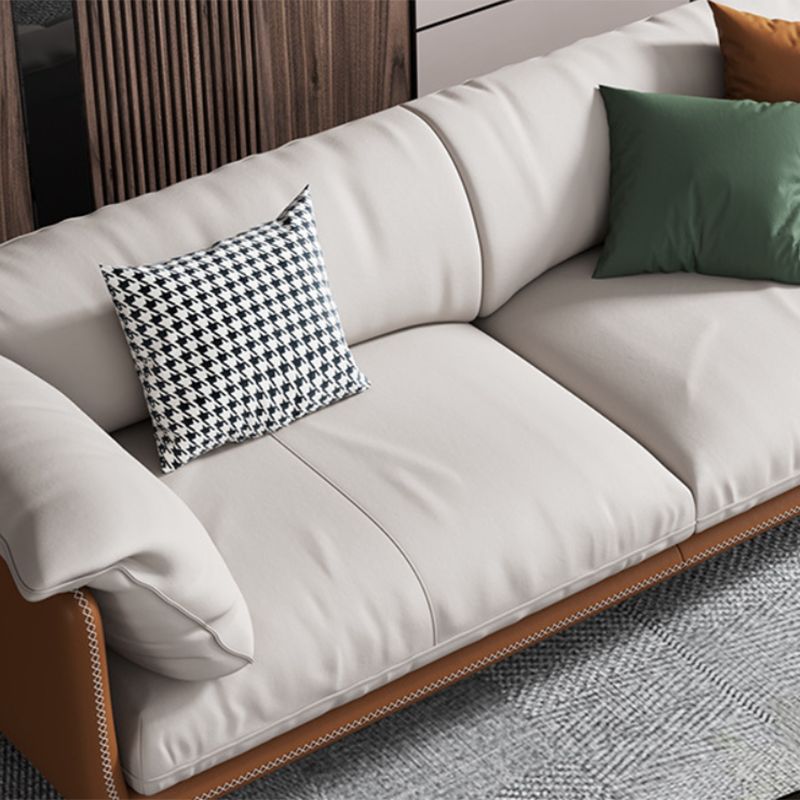 Modern 32.67" H Genuine Leather Pillow Top Arm Sofa For Living Room