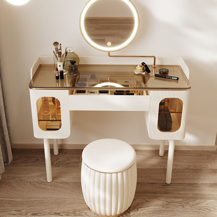 Tabouret de basse-coiffure de rangement de vanité de maquillage en verre ensemble avec tiroir