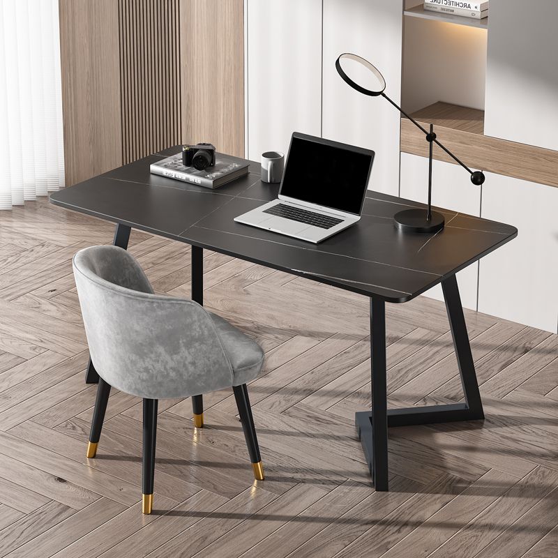 Industrial Rectangular Writing Desk Home Office Desk with Wood Legs
