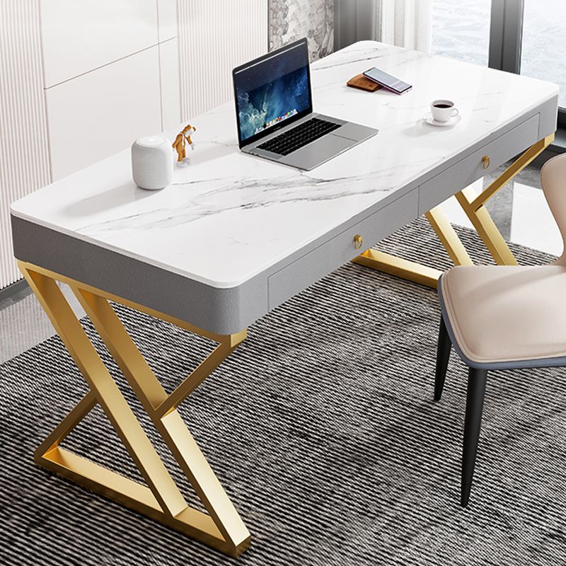 RECTANGE STONE TOP BURIS BURIS BUREAU GRAM GRAM STYLE ÉCRIRE AVEC BASE MÉTAL