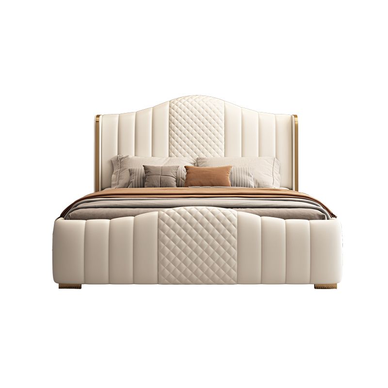 Glam Beige Standard Bed Camel Back Pine Wood and Metal Panel Bed Clearhalo 'Bedroom Furniture' 'Beds' 'furn' 'furn_beds' 'Furniture' 1200x1200_f4272c09-78c0-4e1e-b9a8-85267f85ddc6