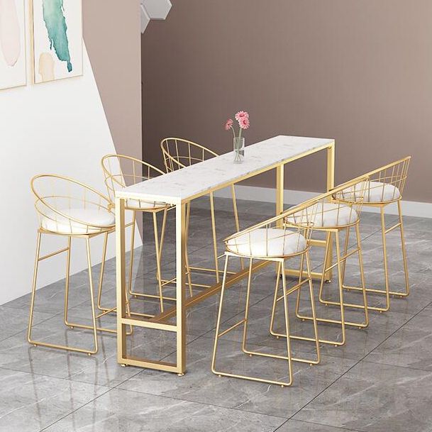 Glam Counter Table Marble Rectangle Top Trestle Table - 41.3" H Clearhalo 'Bar Furniture' 'Bar Tables' 'bar_tables' 'furn' 'furn_bar_tables' 'Furniture' 'furniture_bar_tables' 'Kitchen & Dining Furniture' 1200x1200_f42ba89c-547d-40ea-b2af-cc4b7af709b1