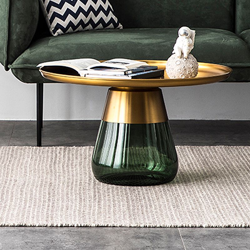 Modern Style Black/gold Metal Table Top Glass Base Round Side Table