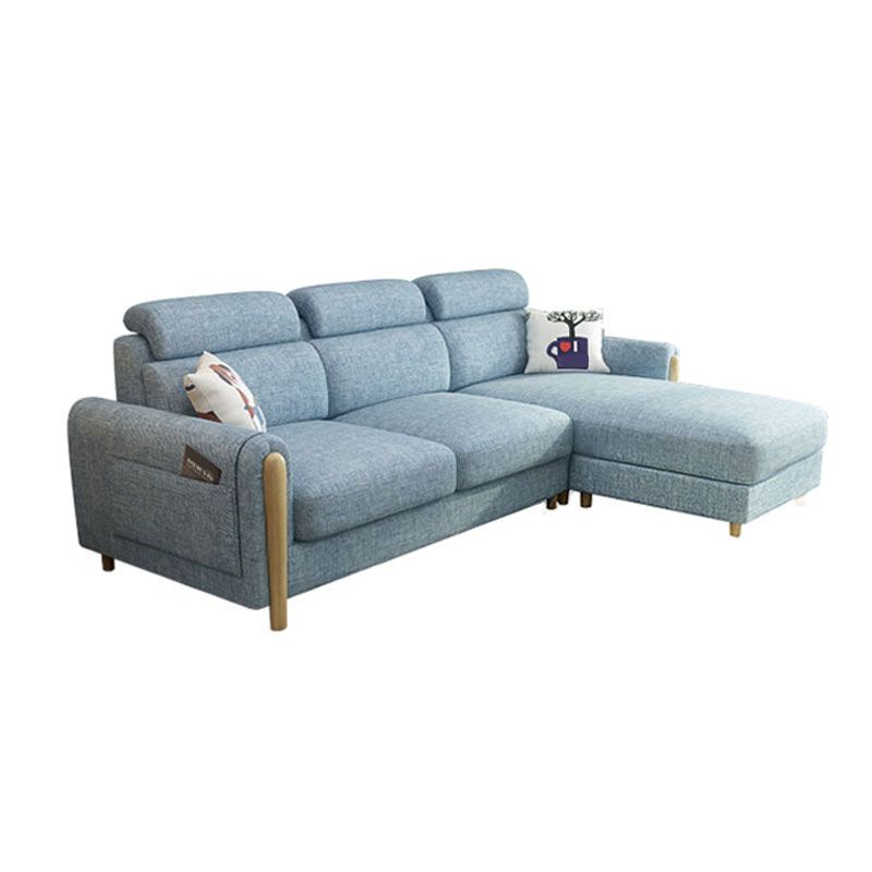 Modern 35.43 " H Blue Cotton Blend Square Arm Sofa & Chaise with Storage Clearhalo 'furn' 'furn_sectionals' 'Furniture' 'Living Room Furniture' 'Sectionals' 1200x1200_f430442c-9bfb-41ef-9a77-46e36ed9c5c4