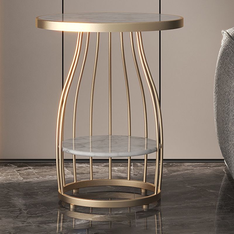 Tavolino rotondo moderno in ardesia da 19,6 pollici in metallo tavolino con scaffale