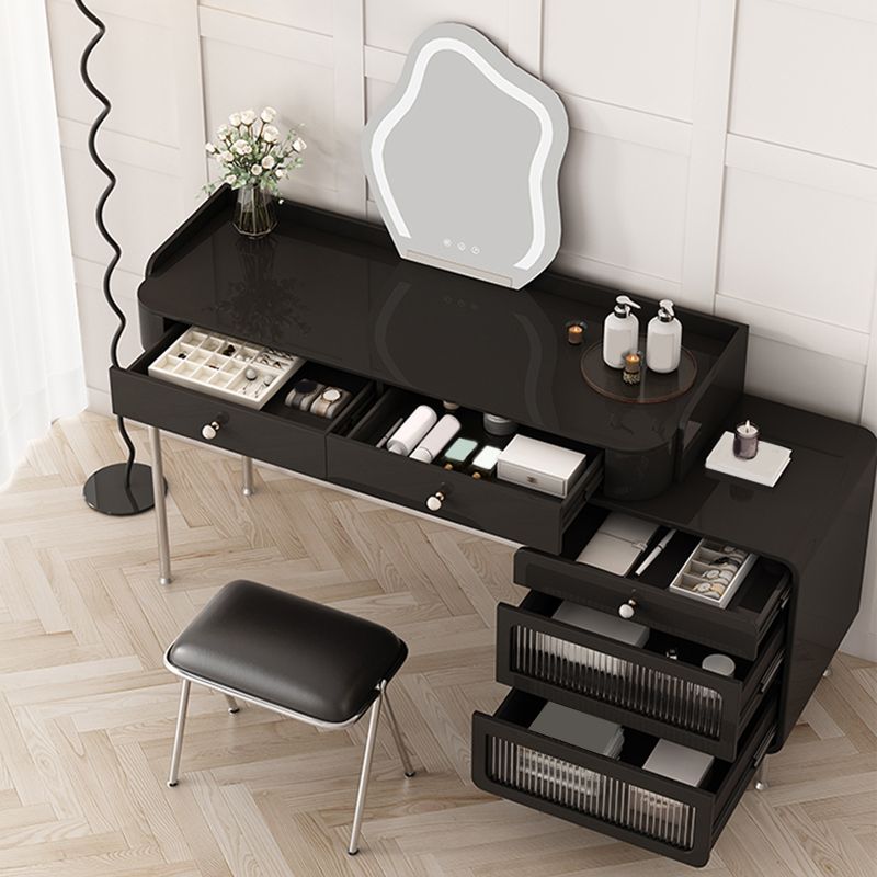 Glam Makeup Vanity Set with Glass Top, Black Vanity Dressing Table Set Clearhalo 'Bedroom Furniture' 'furn' 'furn_makeup_vanities' 'Furniture' 'Makeup Vanities' 'makeup_vanities' 1200x1200_f4398963-c01f-45b1-8370-789cf75d983f