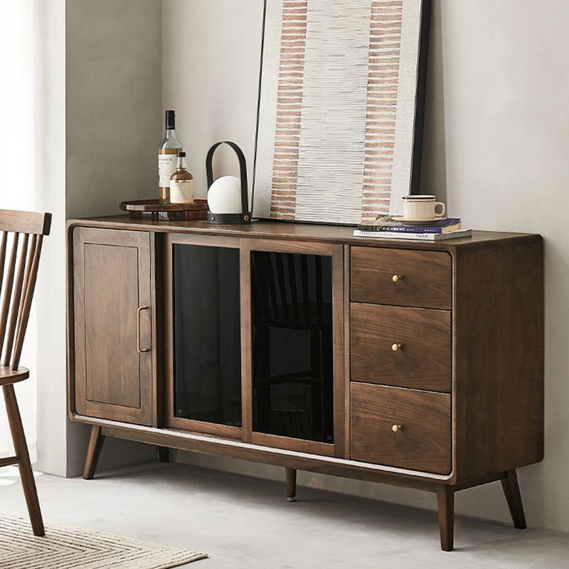 Espresso Walnut Wood Sideboard Modern Glass Door with 3 Drawers Clearhalo 'buffet_sideboard' 'Buffets & Sideboards' 'furn' 'furn_buffet_sideboard' 'Furniture' 'Kitchen & Dining Furniture' 1200x1200_f439bdb9-869b-4559-a031-b98f2ef99bb7