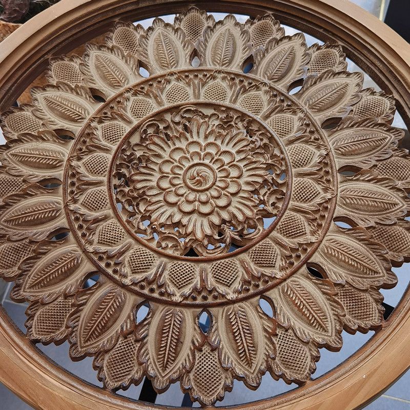 Dia 19.7" Cross Legs End Table Distressed Wood Side Table with Engraved Design Clearhalo 'Coffee & Accent Tables' 'End & Side Tables' 'end_side_tables' 'furn' 'furn_end_side_tables' 'Furniture' 'Living Room Furniture' 1200x1200_f43c8ba1-ecbe-4355-a68a-b9a5821a6b16