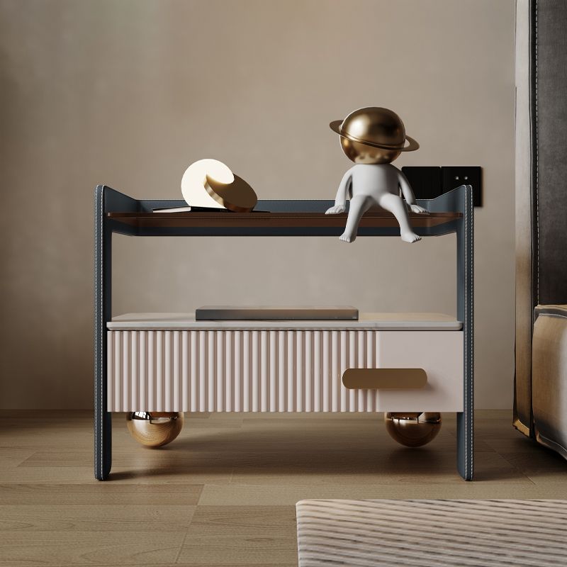 Tavolo da notte moderno di stoccaggio in legno e vetro 1 comodino