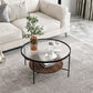 17.7" H Round Glass Top Coffee Table Steel 4 Legs Cocktail Table with Shelf Clearhalo 'Coffee & Accent Tables' 'Coffee Tables' 'coffee_tables' 'furn' 'furn_coffee_tables' 'Furniture' 'Living Room Furniture' 1200x1200_f44551a0-7319-4dfd-9911-8ab168337c3c
