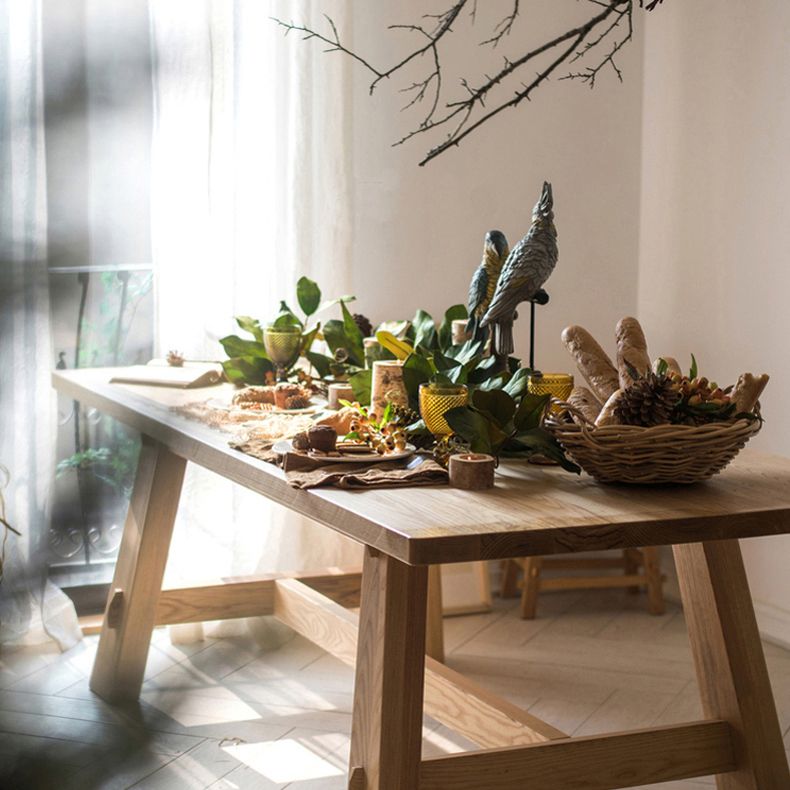 Simple Solid Wood Kitchen Dining Table Khaki Rectangle Shape Dining Table with Trestle Base Clearhalo ' dining_table' 'Dining Tables & Seating' 'Dining Tables' 'furn' 'furn_dining_table' 'Furniture' 'furniture_dining_table' 'Kitchen & Dining Furniture' 'kitchen&dining_furn' 'kitchen' 'kitchen_dining_table' 1200x1200_f445da03-8d07-4bf2-a00f-4e5a65b842a8