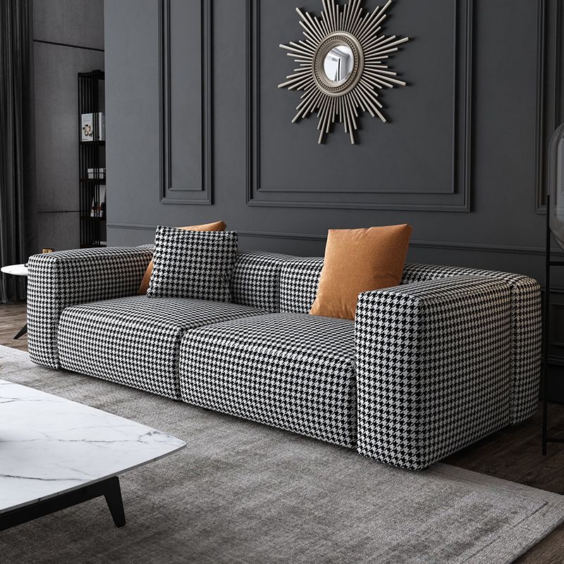 Stof moderne HoundStooth Patroon Sofa Tuxedo Arm Sofa met kussens