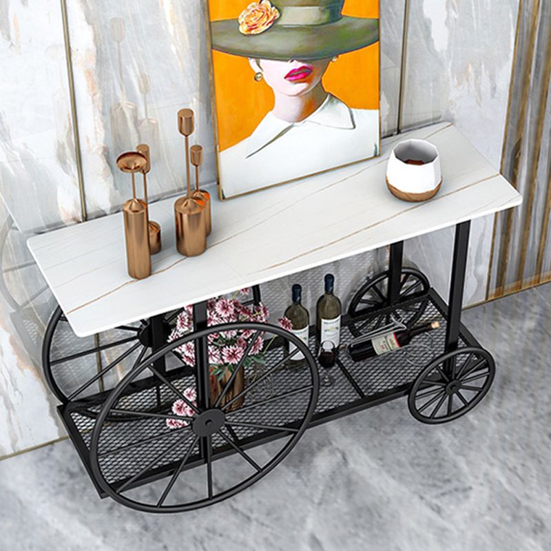 現代の鉄コンソールソファテーブル長方形の大理石のアクセントテーブルとホールの棚付き