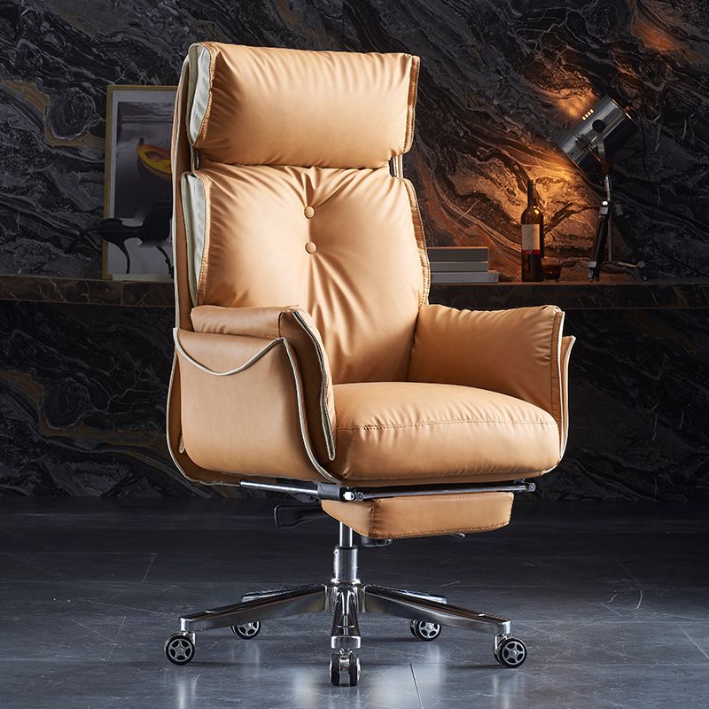 Modern Slide High Back Office Chai Brown Leather Office Chair Clearhalo 'furn' 'furn_office_chair' 'Furniture' 'Office Chairs' 'Office Furniture' 'office_chair' 1200x1200_f4478627-0b43-4047-8342-511b49bfa605