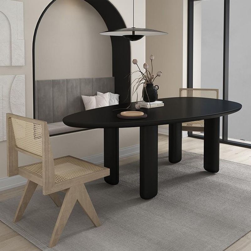 Modern Curved Office Desk Solid Wood Parsons Black Writing Desk - Clearhalo