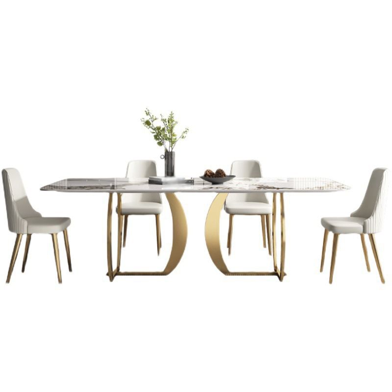 Designer Style Sintered Stone Top Dining Set Rectangle 1/2/5/7 Pieces Dining Table Set Clearhalo 'Dining Room Sets' 'Dining Tables & Seating' 'dining_room_set' 'furn' 'furn_dining_room_set' 'Furniture' 'furniture_dining_room_set' 'Kitchen & Dining Furniture' 1200x1200_f44cef11-1a90-4b1a-8c3a-fdfeefcccdf1