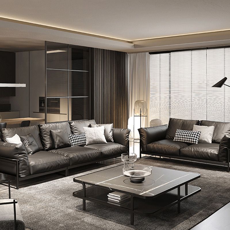 Genuine Leather Classic Industrial Sofa 33.46"High Square Arm Sofa & Bolster Pillows Clearhalo 'furn' 'furn_sofas' 'Furniture' 'furniture_sofas' 'kitchen' 'kitchen_sofas' 'Living Room Furniture' 'Sofa' 'sofas' 1200x1200_f44edf2d-a445-4872-8363-71493296a967