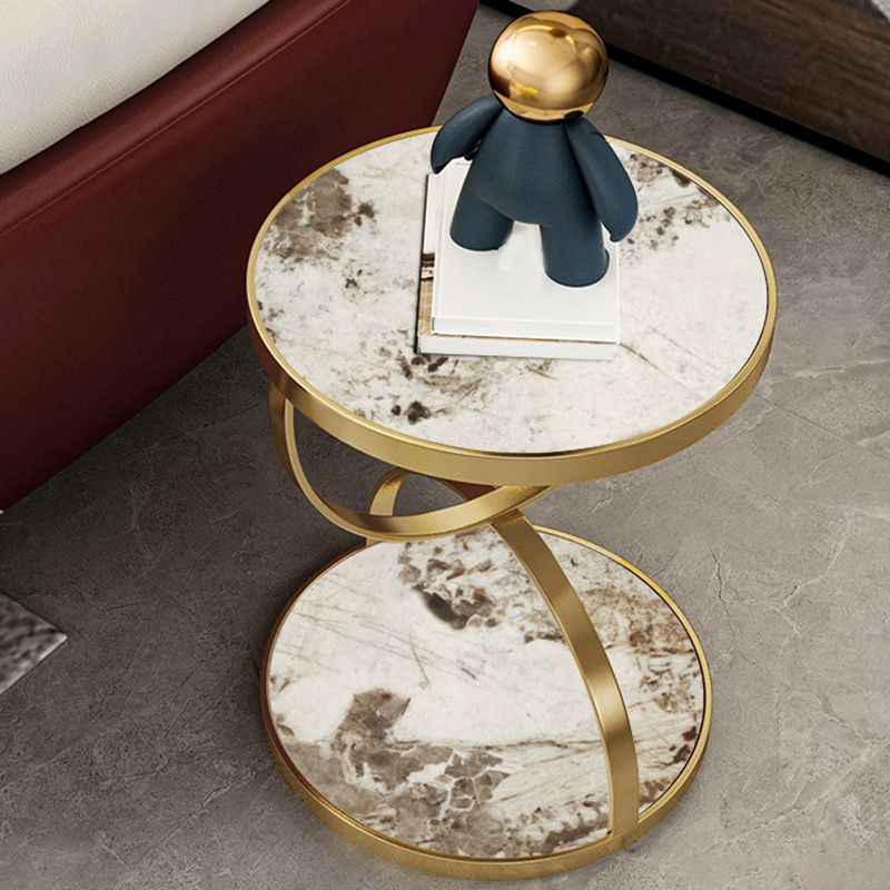 Glam Round Double Tier End Table Glossy Stone Side Table with Shelf Clearhalo 'Coffee & Accent Tables' 'End & Side Tables' 'end_side_tables' 'furn' 'furn_end_side_tables' 'Furniture' 'Living Room Furniture' 1200x1200_f450c51b-8b92-4fce-a90f-76530bb6f355