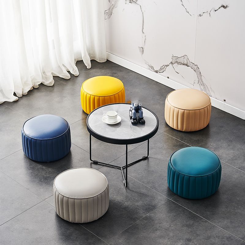 Pouf in pelle solida Pouf moderna semplice rotonda in rivestimento in rivestimento