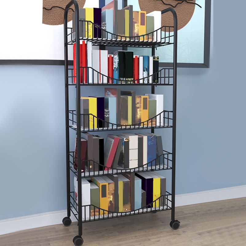 Industrial Metal Geometric Bookcase Open Back Bookcase with Wheels Clearhalo 'Bookcases' 'furn' 'furn_bookcases' 'Furniture' 'Office Furniture' 1200x1200_f4589ef3-f39e-420e-a0f5-868c47d4a363