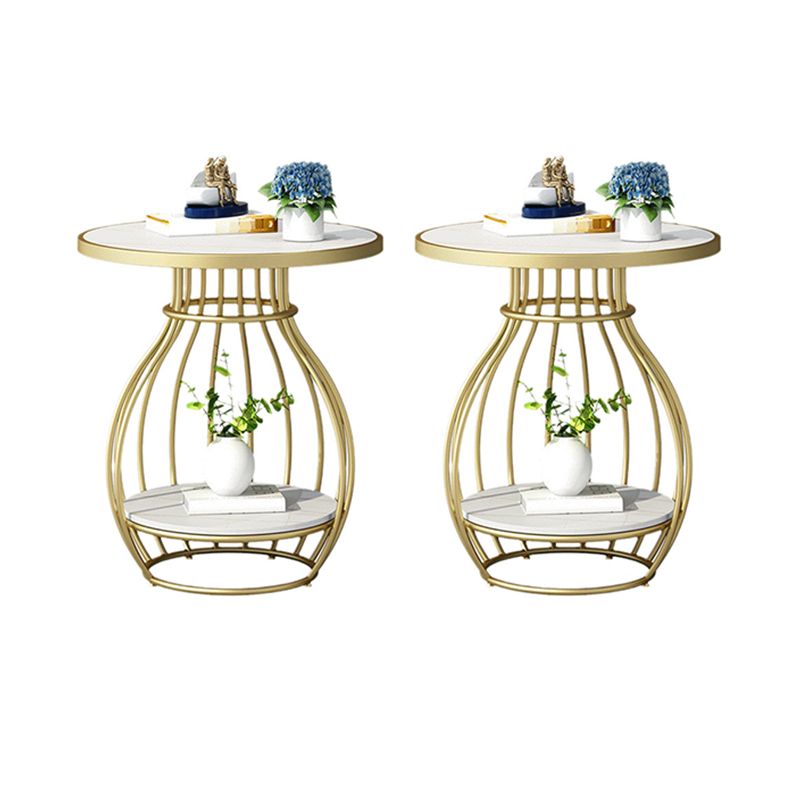 Modern Round Slate Top Side Table Steel Frame End Table with Shelf