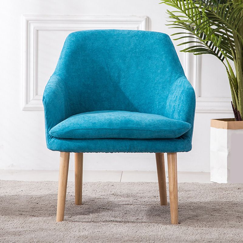 Velvet Chair with Sloped Arms and Basic Four Wooden Legs for Apartment