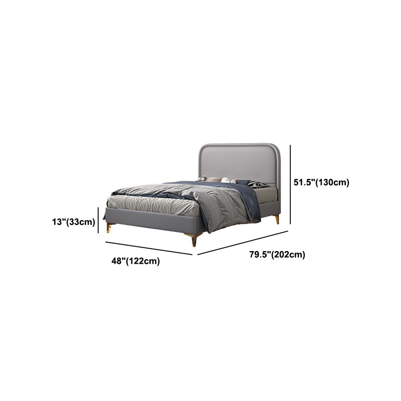 Modern Wooden Grey Standard Bed with Rectangular Headboard and Legs