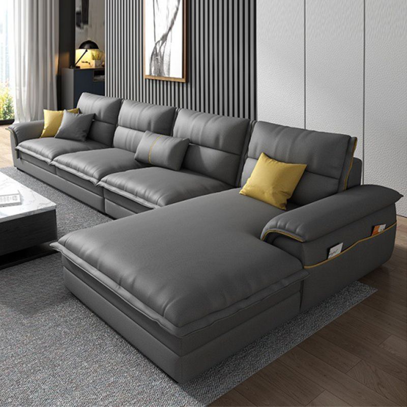 37.4"High Dark Gray Pillow Top Arm Sectional Cushion Back Sectional for Living Room Clearhalo 'Furniture' 'furniture_sectionals' 'kitchen' 'kitchen_sectionals' 'Living Room Furniture' 'Sectionals' 1200x1200_f4638232-8d43-4fd0-978b-f8437f2c19bd