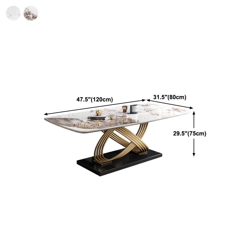 Stone Top Dining Table Modern Rectangle Dining Table with Gold Pedestal Base Clearhalo ' dining_table' 'Dining Tables & Seating' 'Dining Tables' 'furn' 'furn_dining_table' 'Furniture' 'furniture_dining_table' 'Kitchen & Dining Furniture' 'kitchen&dining_furn' 'kitchen' 'kitchen_dining_table' 1200x1200_f4687620-5942-429e-b52b-205e0d4a16c4