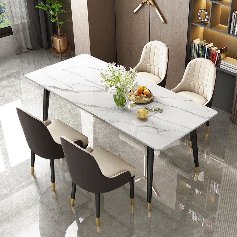 Modern Dining Rectangle Table Sintered Stone Table with Metal Legs for Kitchen Clearhalo 'Dining Tables & Seating' 'Dining Tables' 'dining_table' 'furn' 'furn_dining_table' 'Furniture' 'Kitchen & Dining Furniture' 1200x1200_f46a8fb4-28e1-4305-8b48-d9280a6e7935