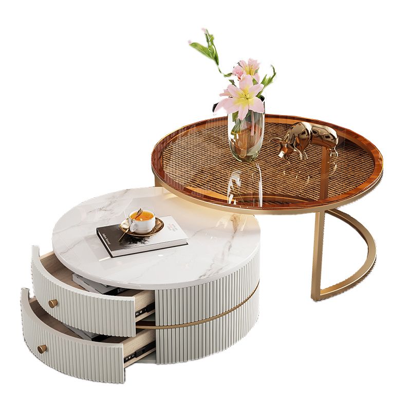 Glass Top Coffee Table Frame 2 Piece Nesting Tables with Golden Legs Clearhalo 'Coffee & Accent Tables' 'Coffee Tables' 'coffee_tables' 'furn' 'furn_coffee_tables' 'Furniture' 'Living Room Furniture' 1200x1200_f46b7006-bad9-414c-a50f-8c2a32c49cf9