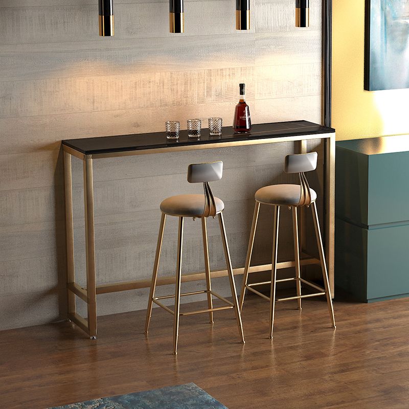 Glam Rectangle Stone Bar Dining Table Gold Iron Trestle Pedestal Bar Table (only table) Clearhalo 'Bar Furniture' 'Bar Tables' 'bar_tables' 'Furniture' 'furniture_bar_tables' 'Kitchen & Dining Furniture' 'kitchen&dining_furn' 'kitchen' 1200x1200_f46d585f-7b66-4a18-8fc0-14f4a6844a55