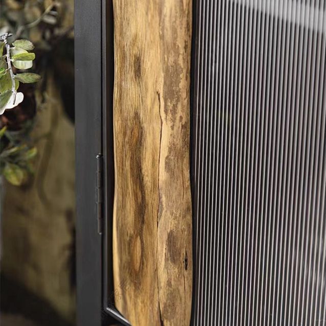 Metal & Wood Accent Cabinet Industrial Style Glass Paned Storage Cabinet