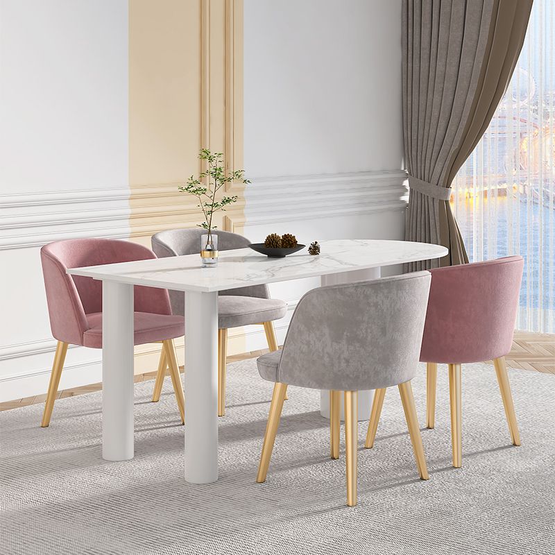 Simple Stone Top Table for Restaurant Oval Table with Three White Pedestal Clearhalo 'Dining Tables & Seating' 'Dining Tables' 'dining_table' 'furn' 'furn_dining_table' 'Furniture' 'Kitchen & Dining Furniture' 1200x1200_f4783ddc-d278-4a0a-b1d1-b3c73b51e129