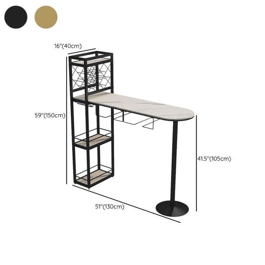 Mesa de barra superior de piedra especializada mesa contemporánea de pub con almacenamiento de metal
