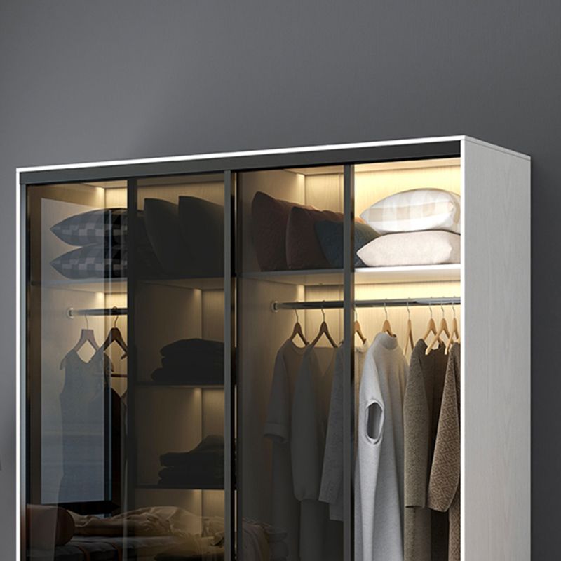 White Wardrobe with Grey Glass Doors Modern Storage Cabinet for Bedroom Clearhalo 'Armoires & Wardrobes' 'armoires_wardrobes' 'Bedroom Furniture' 'furn' 'furn_armoires_wardrobes' 'Furniture' 1200x1200_f47f88e0-c255-46d7-ba68-599f43eaa624