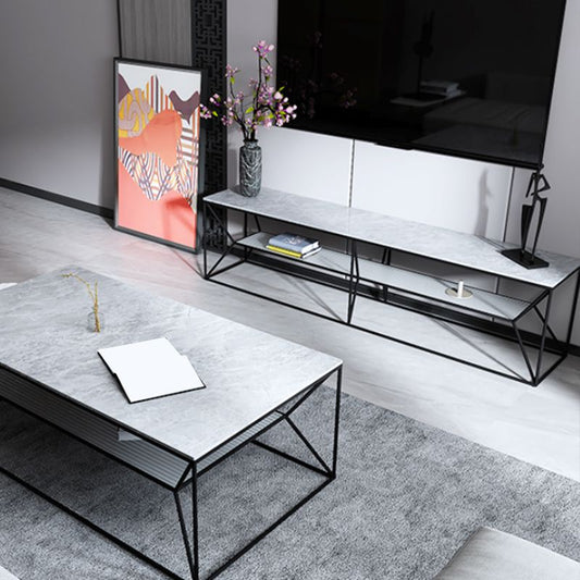 Console multimediale di pietra contemporanea Open Storage 2 ripiani TV console