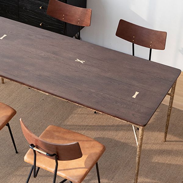 Traditional Luxury Dining Table Rectangle Solid Wood Dining Table with Metal Base Clearhalo 'Dining Tables & Seating' 'Dining Tables' 'dining_table' 'furn' 'furn_dining_table' 'Furniture' 'furniture_dining_table' 'Kitchen & Dining Furniture' 'kitchen' 'kitchen_dining_table' 1200x1200_f4881c1a-91e5-497f-9773-0dc6cee71349