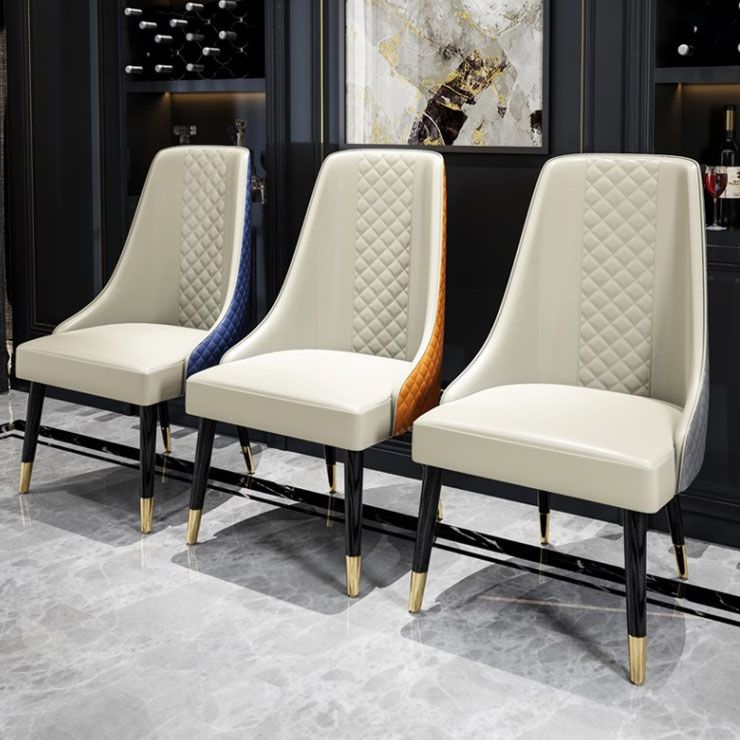 PU Leather Dining Chair Glam Upholstered Side Chair with Wood Legs