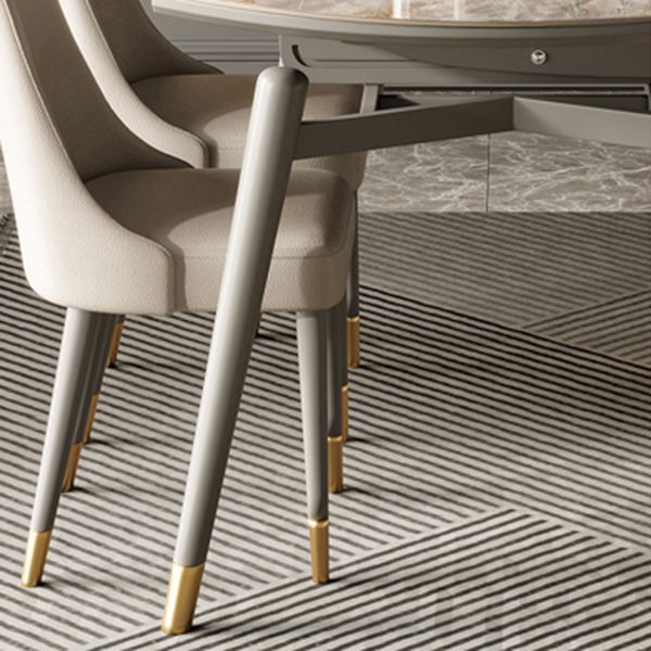 Luxury White Stone Top Dining Room Table with 4 Grey Oak Legs